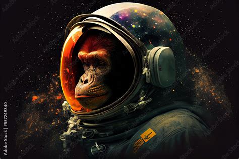 Monkey In Space Astronaut Ape Space Suit Monkey In Spaceship