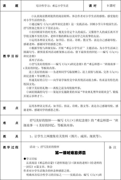 综合性学习：难忘小学生活word文档在线阅读与下载无忧文档