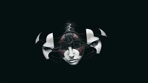 Wallpaper Face Digital Art Black Background Eyes Minimalism Lips