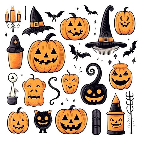 Halloween Set Set With Cute Holiday Symbols Hand Drawn Illustration