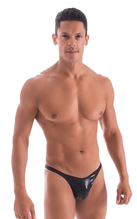 Mens Seamless Skimpy Bikini Swimsuit In Metallic Rockstar Black