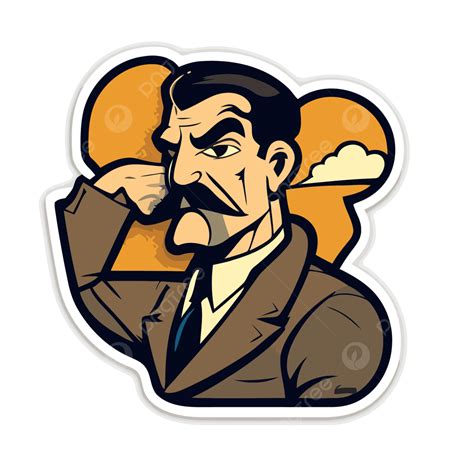 Old Man With Moustache Sticker Vector Clipart Sticker Design With