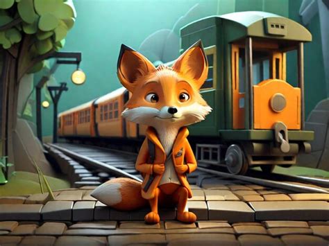 Premium Photo | Cartoon style illustration of fox on train station