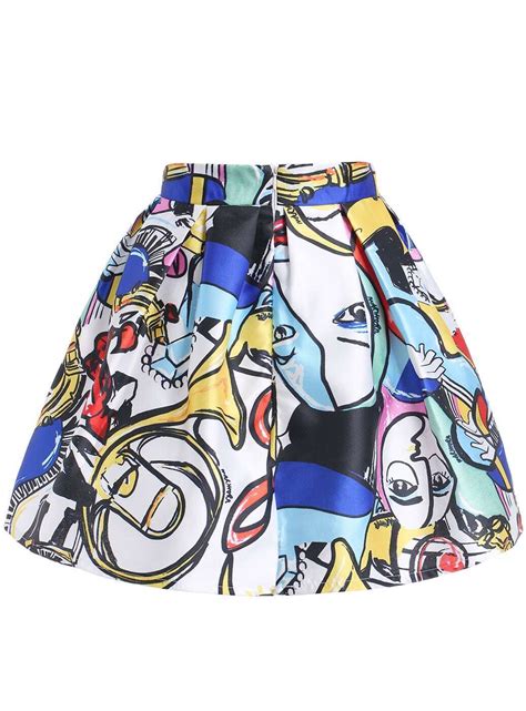 White Graffiti Print Flare Skirt Sheinsheinside