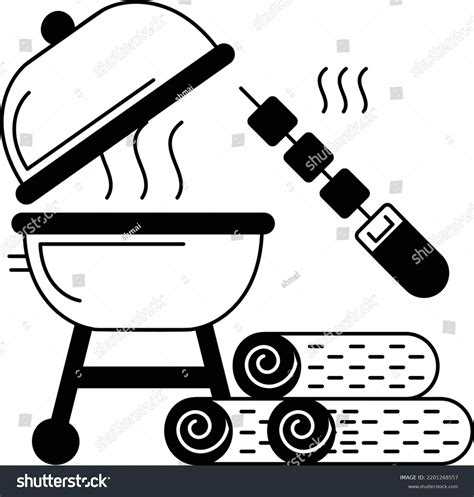 Wilderness Cooking Illustration Bbq Campsite Concept Stock Vector Royalty Free 2201268557