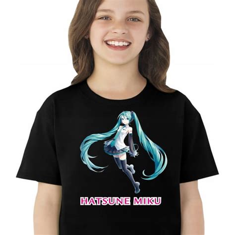 P Koszulka Dzieci Ca Dla Dziewczynki Hatsune Miku Vocaloid Czarna