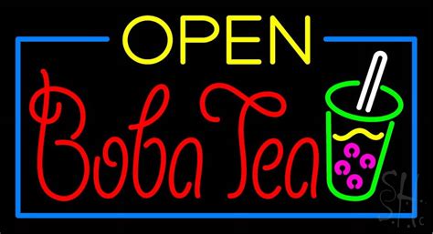 Open Boba Tea LED Neon Sign 20 X 37 Inches Black Square Cut Acrylic