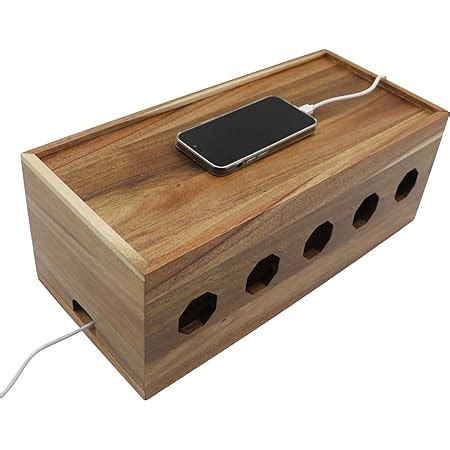 Insun Cable Tidy Box Acacia Wood Box For Cable Management Charger