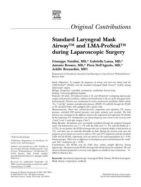 PDF Standard Laryngeal Mask Airway And LMA ProSeal Standard