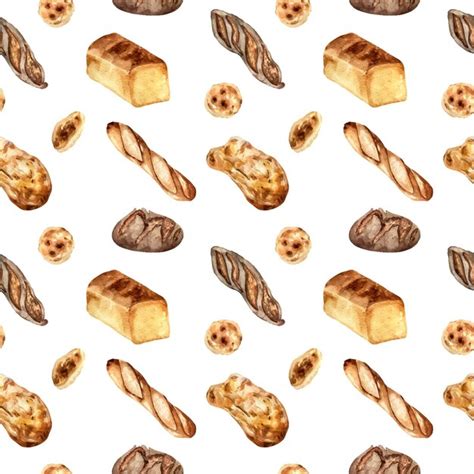 Premium Vector Variety Bread Watercolor Seamless Pattern Isolated On