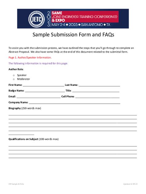 Fillable Online Sample Submission Form And Faqs Fax Email Print Pdffiller