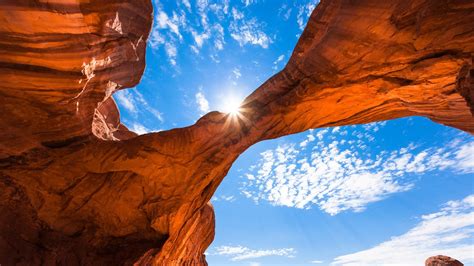 Plants Sun Rocks Usa Nature Clouds Sky Utah Mountains Sunset