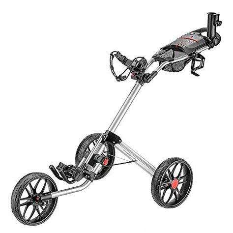 Caddytek 3 Wheel Golf Push Cart Deluxe Quad Fold Compact Push And Pull Folding Caddy Trolley