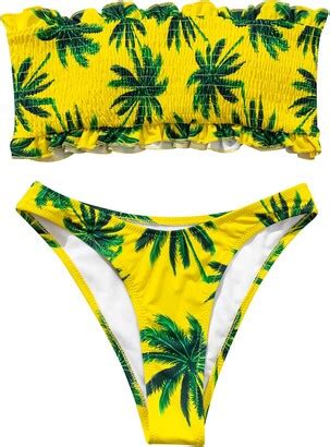 AWDX Women S High Waist Bandeau Bikini Set With Padded High Cut Sexy Thong Swimsuit Summer Off