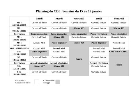 Calaméo Planning Hebdomadaire du CDI