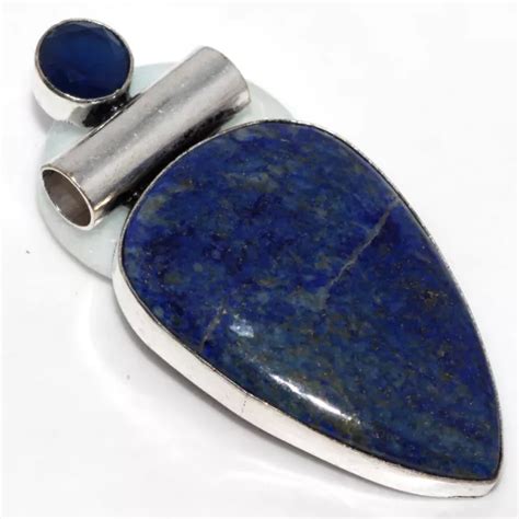 PENDENTIF LAPIS LAZULI TOPAZE bleue 925 plaqué argent 925 2 1 pouces