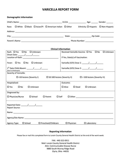 Varicella Report Form Lorain County General Health District Fill Out