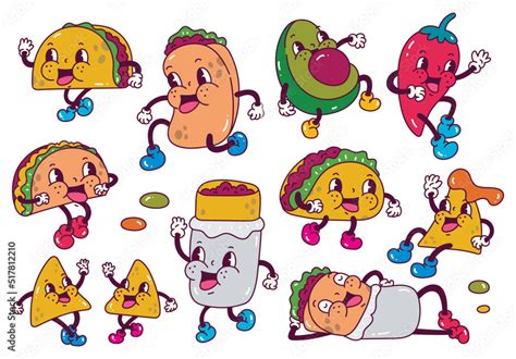 poster set  junk food  retro cartoon style illustration vintage