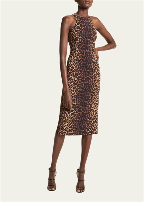 Michael Kors Collection Leopard Print Racerback Sheath Midi Dress