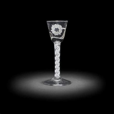 Bonhams A Jacobite Engraved Opaque Twist Wine Glass Circa 1760