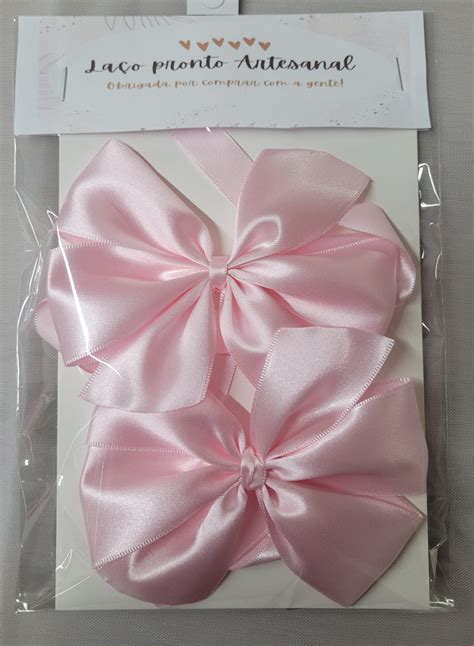 Laço Cetim Pronto Artesanal 10 cm x 08 cm pacote c 02 Liso rosa