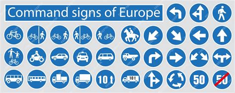 Premium Vector | Mandatory road signs of Europe Road signs Road behavior