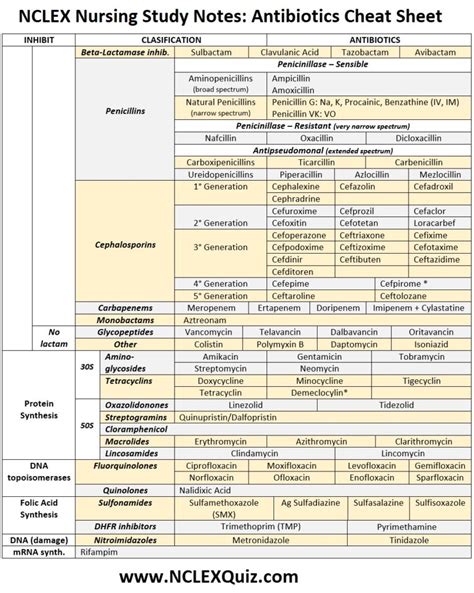 Nclex Nursing Study Notes Antibiotics Cheat Sheet Nclex Quiz