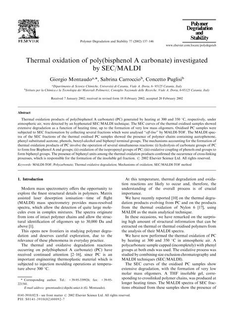 PDF Thermal Oxidation Of Poly Bisphenol A Carbonate Investigated By