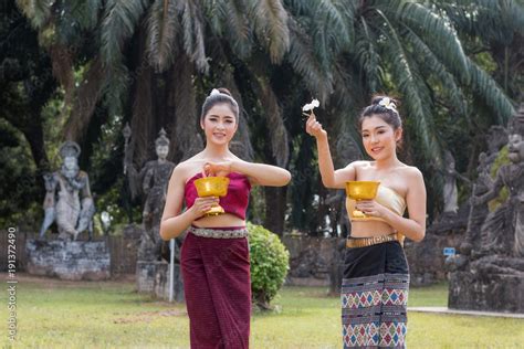 Beautiful Laos Girl In Laos Costumeasian Woman Wearing Traditional