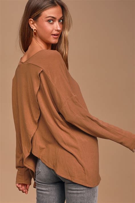 Rust Brown Top Surplice Back Top Oversized Cream V Neck Top Lulus