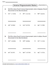 Inverse Trig Functions Worksheet With Answers Worksheet For Fun