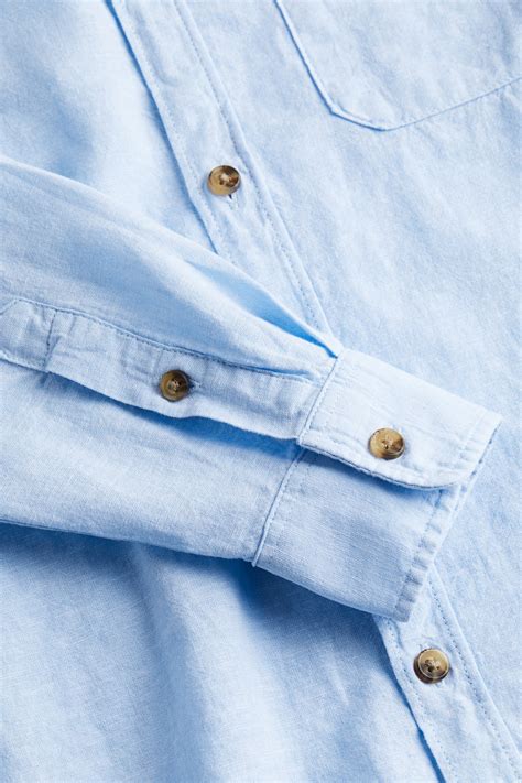 Linen Blend Grandad Shirt Light Blue Kids Handm Gb