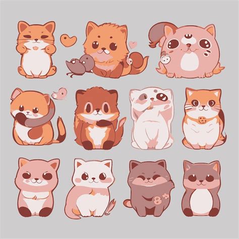 Adesivos Vetoriais De Animais Fofos Kawaii Vetor Premium