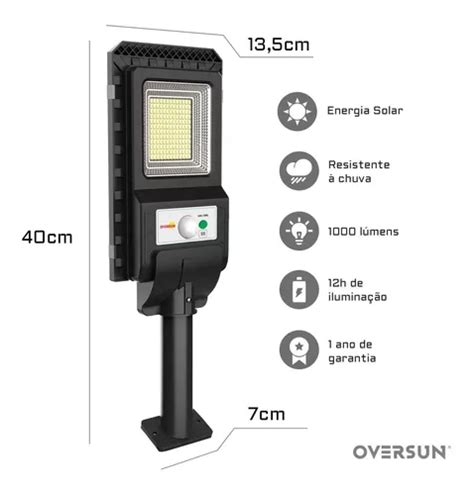 Lumin Ria Solar Refletor Poste W Potente Led H Oversun Mercadolivre