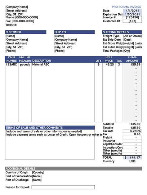 proforma invoice templates word excel