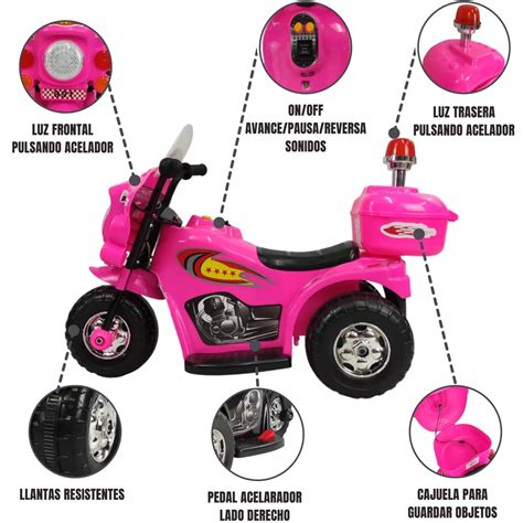 Motocicleta Montable Electrica Peque A Sonido Luz Led V Rosa