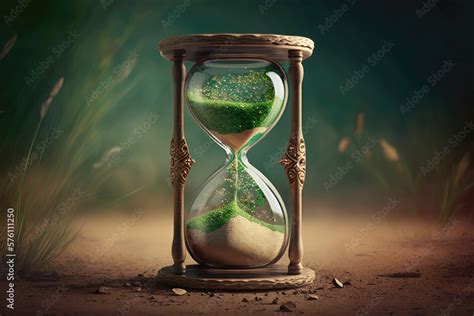 Hourglass In Natural Green Background Generative AI Stock Illustration