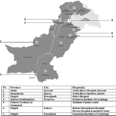 Map of Pakistan with selected provinces, cities and site hospitals ...