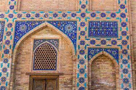 Detalle En El Muro Del Gure Amir Mausoleo En Samarkand Uzbekist Imagen