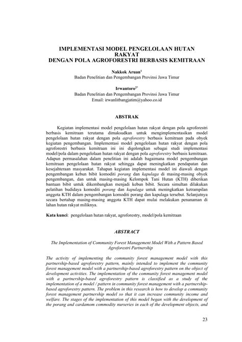 Pdf Implementasi Model Pengelolaan Hutan Rakyat Dengan Pola