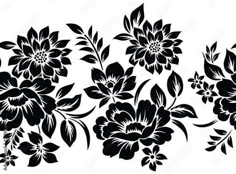 Seamless black and white floral border Stock Vector | Adobe Stock