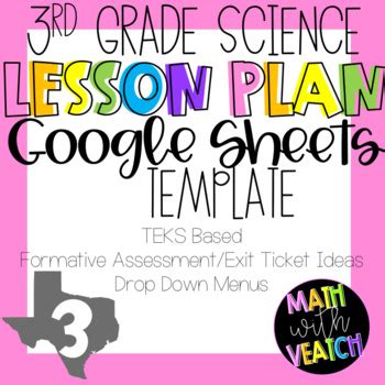 Google Sheets Lesson Plan Templates Drop Down Menus Rd Grade