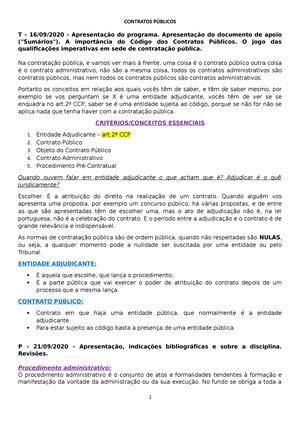 Resumos Contratos PÚblicos RESUMOS CONTRATOS PÚBLICOS BIBLIOGRAFIA