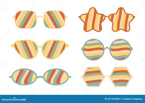 Vector Set Of Psychedelic Sunglasses In The Style Of The 1970s Retro