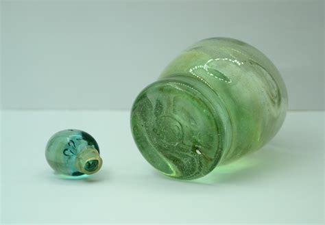 Vintage Blown Glass Bottle Green Hand Blown Bottle Small Blown Etsy