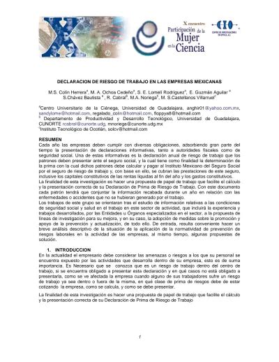 Declaracion De Riesgo De Trabajo En Las Empresas Mexicanas