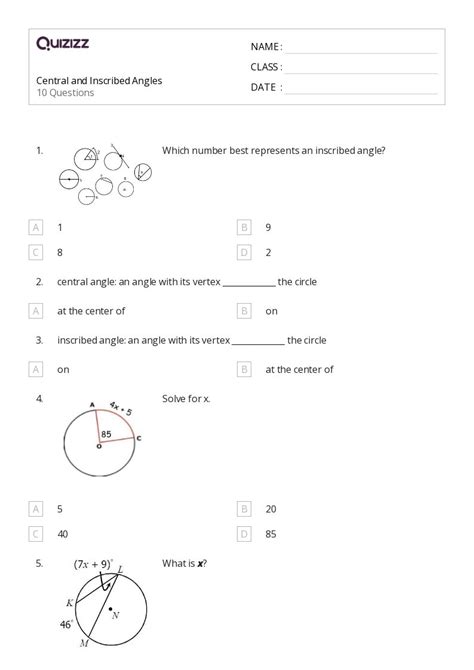 Inscribed Angles Worksheets For Th Grade On Quizizz Free Printable