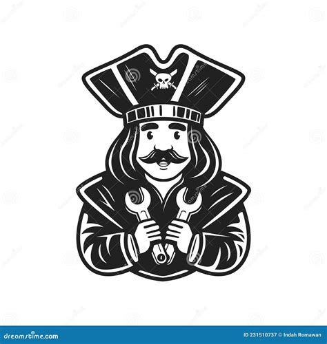 Logo Character Pirate Holding Wrench Vector Illustration Stock