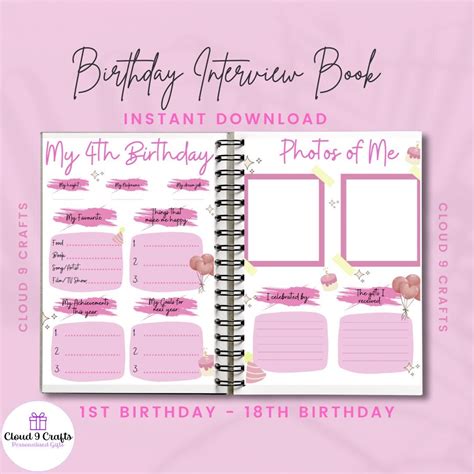 Birthday Interview Book Birthday Memories Book 1st Birthday T