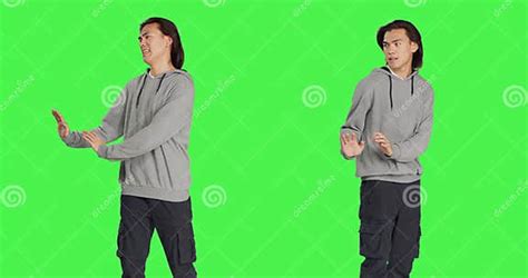 model pretending  push   stock image image